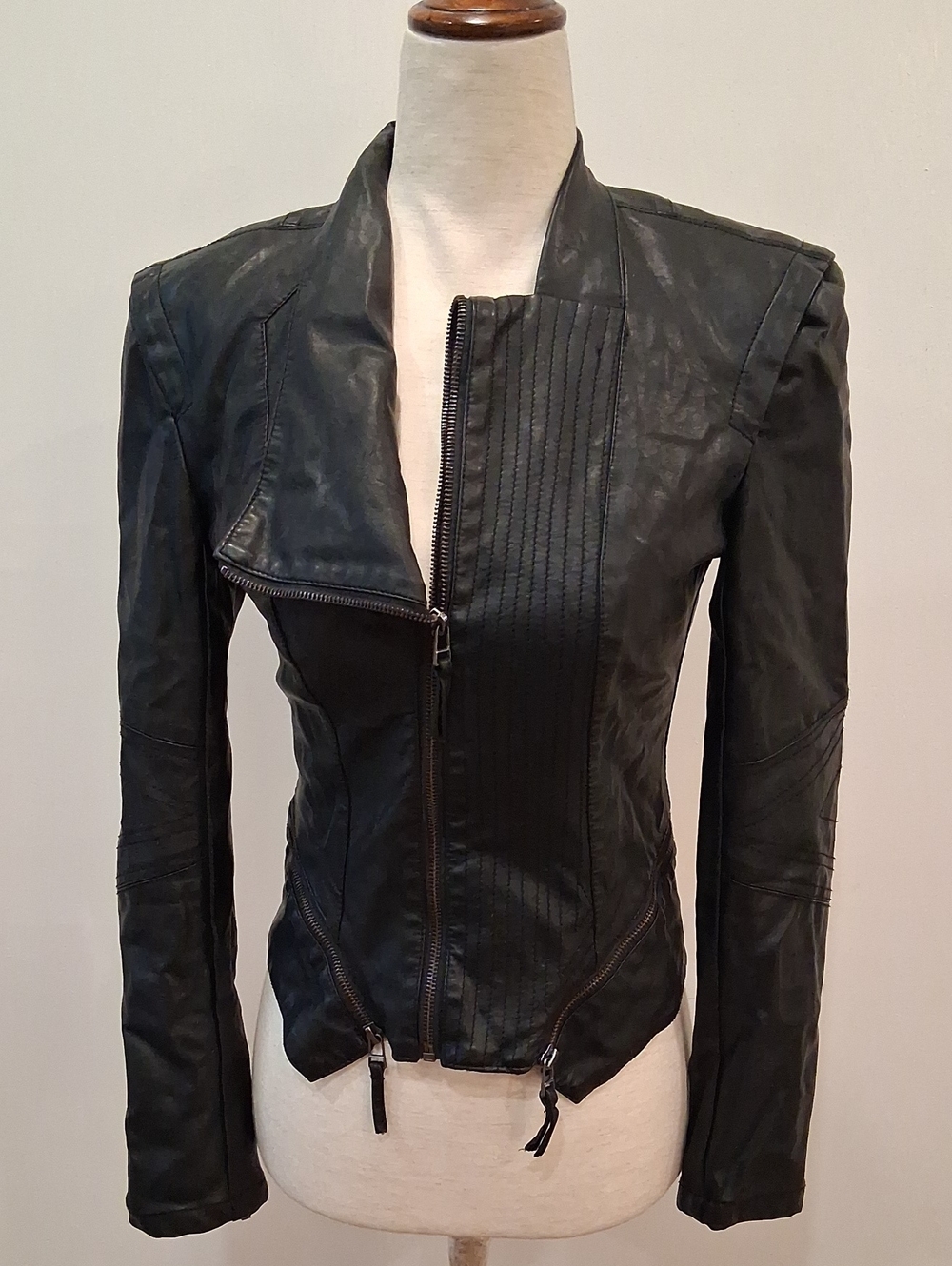 Blank NYC Black Vegan Leather Asymmetrical Zip Jacket